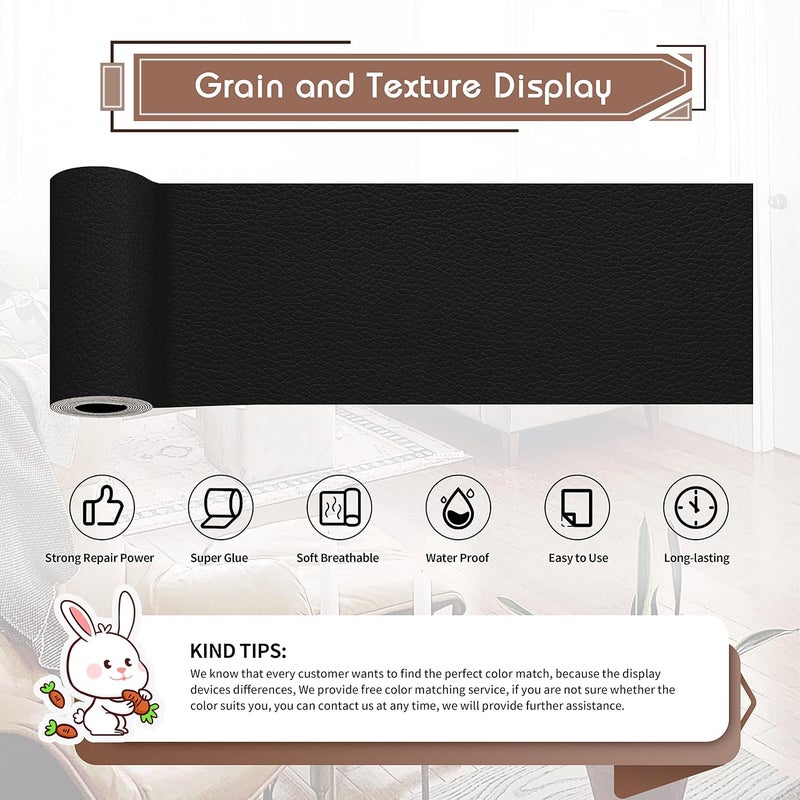 KING MOUNTAIN Leather Repair Patch,4 x 63 Inches self Adhesive Leather Repair Tape for Damaged Leather Furniture, Sofa Seating,Car Seats, Leather Goods(Black) - Image 2
